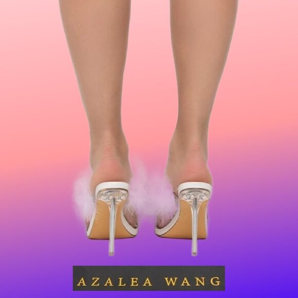 AZALEA WANG White Fluffy Slip-on Open Toe Clear Stiletto Heels NEW in Box Size 9 - Picture 8 of 8